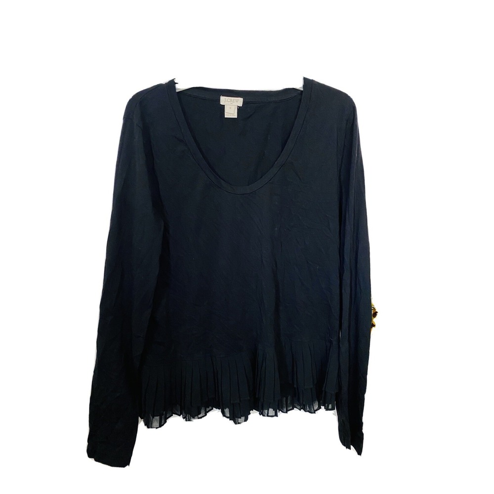 J. Crew M Black Long Sleeve Cotton Knit Top EUC LKN